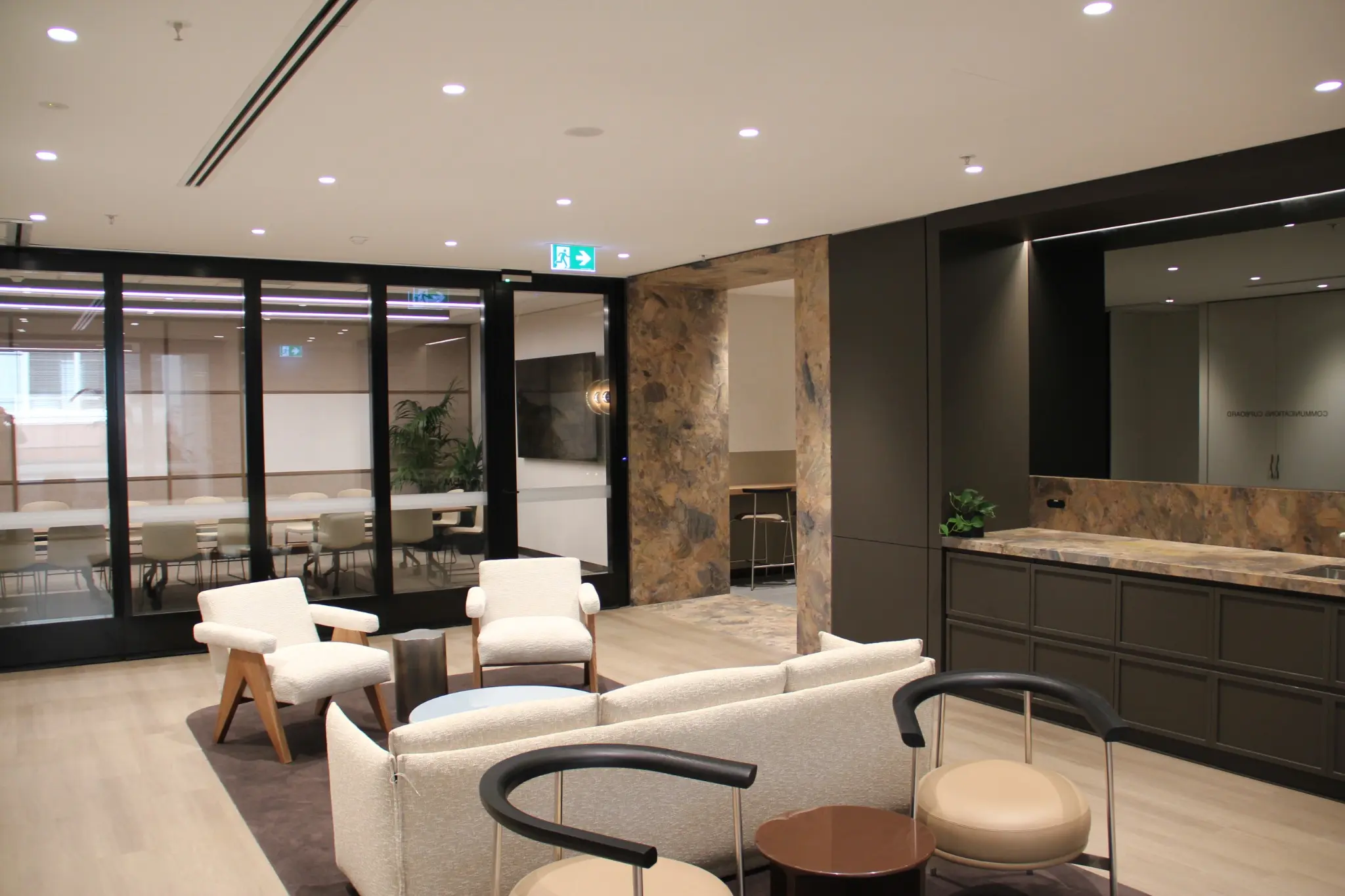 Lounge, kitchenette and glazed meeting room at 616 St Kilda Road