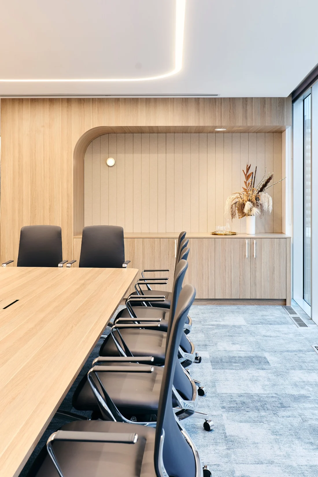 Level 9 boardroom with integrated joinery, glazing and city outlook