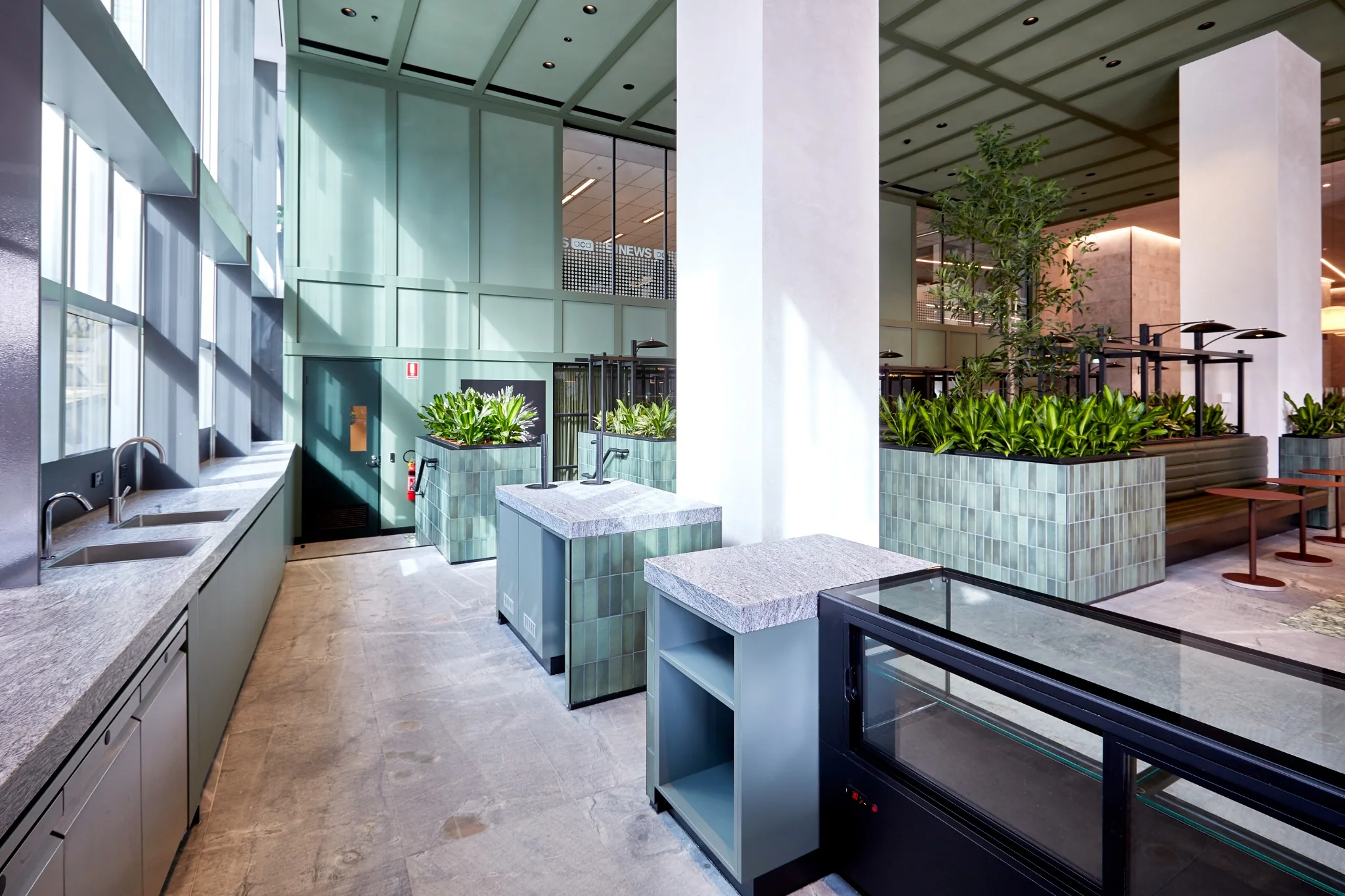 Live environment commercial construction within the 717 Bourke Street lobby