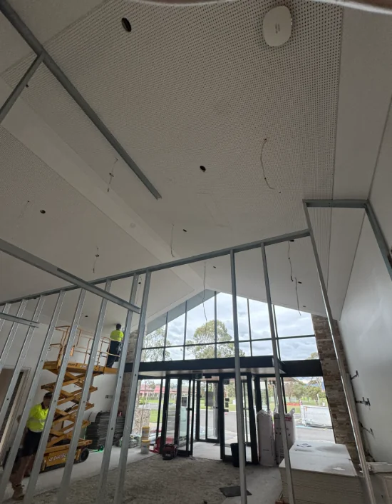 Internal framing and ceiling works during the Lilydale Memorial Park refurbishment